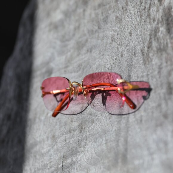 CARTIER C RIMLESS 18K GOLD FILLED PINK Y2K SUNGLASSES - Picture 7 of 16